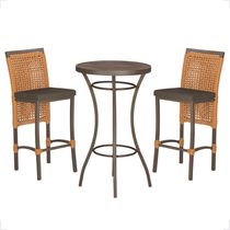 Mesa Bistrô E 2 Banquetas Roma Marrom Corda Estofado 9 Trama Terra Cota