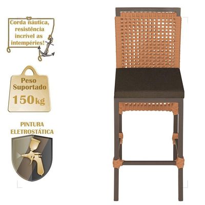 Mesa Bistrô E 2 Banquetas Roma Marrom Corda Estofado 9 Trama Terra Cota