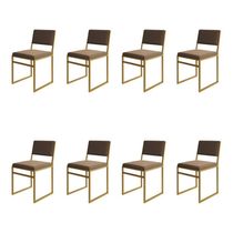Kit 8 Cadeiras Industrial Isa Veludo Marrom Base Dourado Para Mesa Sala Cozinha - Dourado-marrom