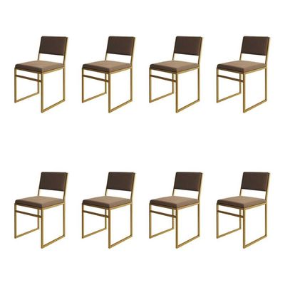 Kit 8 Cadeiras Industrial Isa Veludo Marrom Base Dourado Para Mesa Sala Cozinha - Dourado-marrom