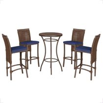 Mesa Bistro E 4 Banquetas Roma Marrom, Corda Náutica 10 Marrom