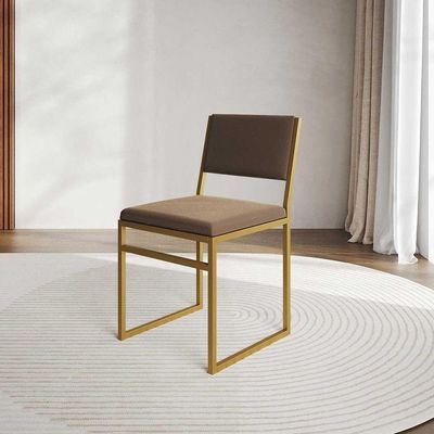 Kit 8 Cadeiras Industrial Isa Veludo Marrom Base Dourado Para Mesa Sala Cozinha - Dourado-marrom