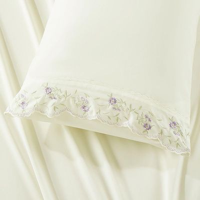 Jogo De Lençol Rosaline Casal 4 Peças Micropercal 300 Fios Bordado - Flor Lilás - 100% Poliéster