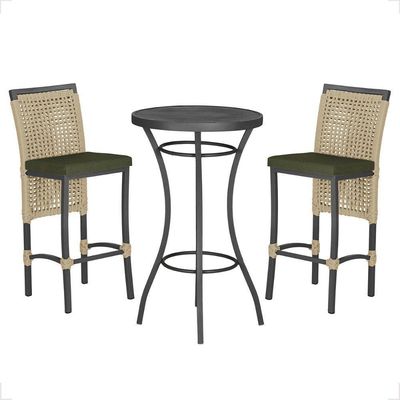Mesa Bistro E 2 Banquetas Roma Preta Corda Náutica 13 Trama Rami