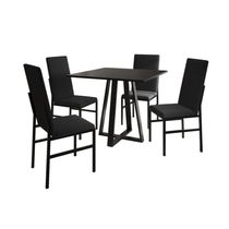 Kit Sala De Jantar Mônaco Premium Mesa 90cm Com 4 Cadeiras Estofadas Para Cozinha - Preto-preto