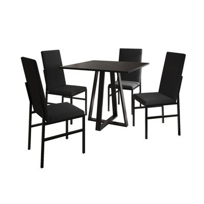 Kit Sala De Jantar Mônaco Premium Mesa 90cm Com 4 Cadeiras Estofadas Para Cozinha - Preto-preto