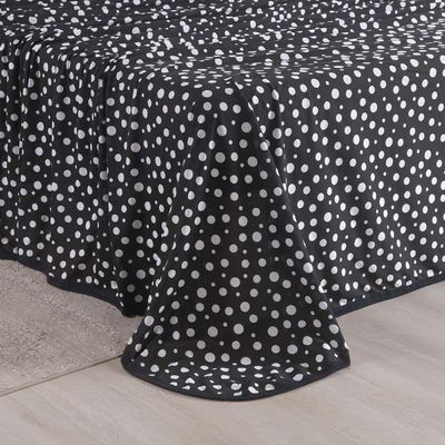 Jogo De Lençol Polly Solteiro 3 Peças Malha 100% Algodão Estampado Bolinhas - Preto