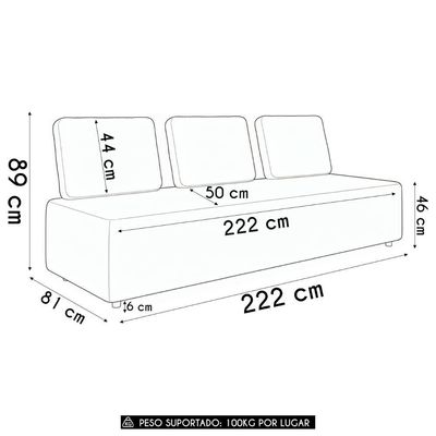 Sofá 3 Lugares 222cm Sala De Estar Rovier Veludo Bege Z32 - Mpozenato