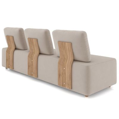 Sofá 3 Lugares 222cm Sala De Estar Rovier Veludo Bege Z32 - Mpozenato