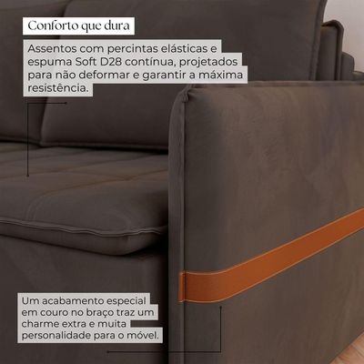 Sofá Cama Retrátil 4 Lugares Bárbara 2,20m Veludo Marrom