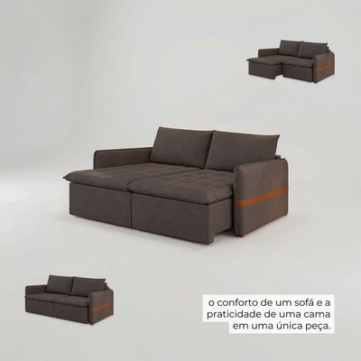 Sofá Cama Retrátil 4 Lugares Bárbara 2,20m Veludo Marrom