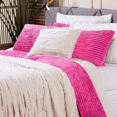Par De Fronhas Em Manta Canelada 70cm X 50cm - Porta Travesseiro Mantinha Microfibra Cor Pink