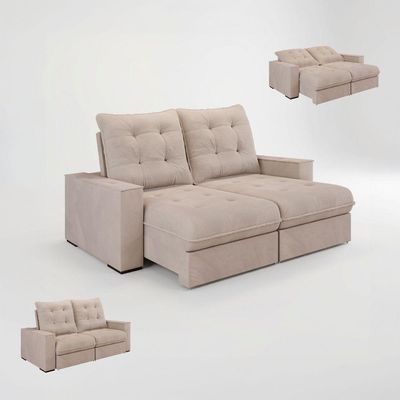 Sofá Retrátil Reclinável 3 Lugares Roma 2,80m Veludo Creme