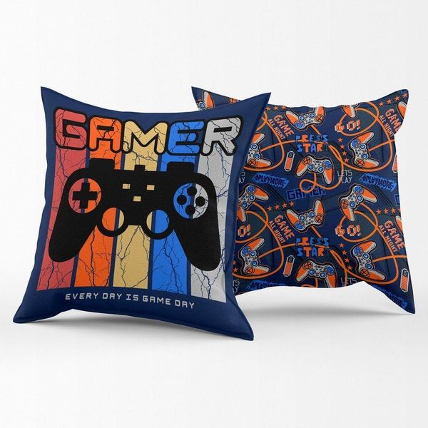 Par De Capas De Almofadas Estampadas Gamer Day Azul Marinho 45cm X 45cm