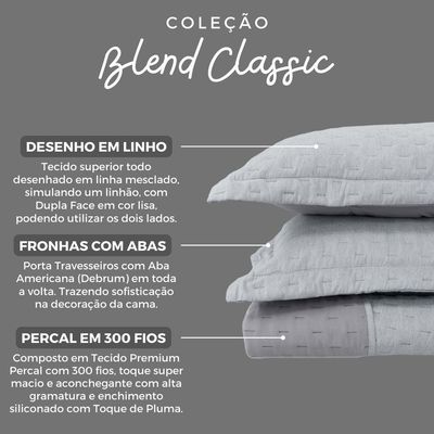 Kit Cobre Leito Colcha King Percal 300 Fios Dupla Face Linho Mesclado Com Fronhas 03 Peças, Cinza