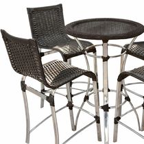 4 Banquetas Haiti + Mesa Bistrô Alumínio Com Tampo Tramado Cappuccino