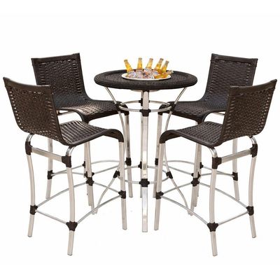 4 Banquetas Haiti + Mesa Bistrô Alumínio Com Tampo Com Balde Pedra Ferro