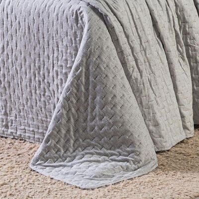 Kit Cobre Leito Colcha King Percal 300 Fios Dupla Face Linho Mesclado Com Fronhas 03 Peças, Cinza