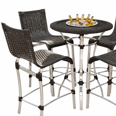 4 Banquetas Haiti + Mesa Bistrô Alumínio Com Tampo Com Balde Pedra Ferro