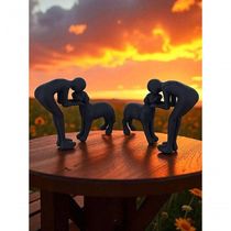 Escultura Pessoa E Cachorro Amor Fiel 3d Decoração Afetiva Minimalista Para Nichos E Estantes 9cm