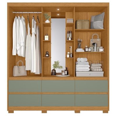 Guarda Roupa Solteiro Atena 2 Portas 6 Gavetas Flex Cinamomo-sálvia Com Led – Móveis Albatroz