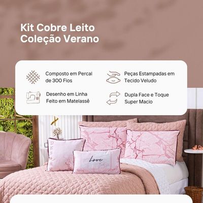 Kit Cobre Leito Colcha Queen Com Almofadas Estampadas 7 Peças - Dupla Face Percal 300 Fios Matelado