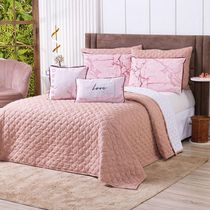 Kit Cobre Leito Colcha Queen Com Almofadas Estampadas 7 Peças - Dupla Face Percal 300 Fios Matelado
