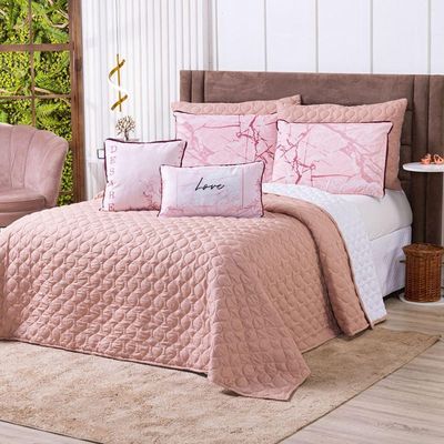 Kit Cobre Leito Colcha Queen Com Almofadas Estampadas 7 Peças - Dupla Face Percal 300 Fios Matelado