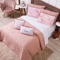 Kit Cobre Leito Colcha Queen Com Almofadas Estampadas 7 Peças - Dupla Face Percal 300 Fios Matelado