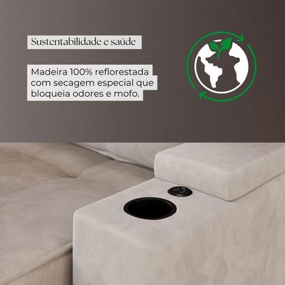 Sofá Retrátil Reclinável 4 Lugares Mônaco 2,36m Veludo Creme