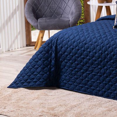 Kit Cobre Leito Colcha Solteiro Astros Azul Marinho Com Almofada Estampada 04 Peças - 300 Fios