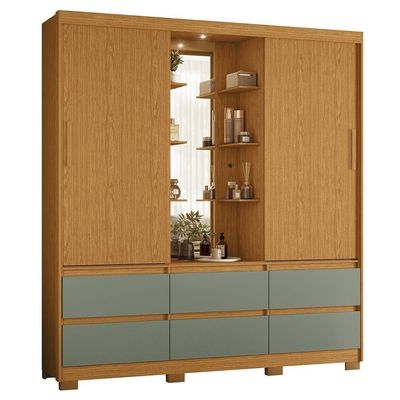 Guarda Roupa Solteiro Atena 2 Portas 6 Gavetas Flex Cinamomo-sálvia Com Led – Móveis Albatroz