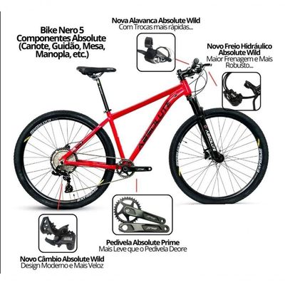 Bicicleta Aro29 Nero 5 Peças Inteira Absolute 12v Hollowtech Hidráulica Garfo Trava Guidão Vermelho