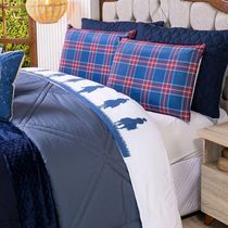 Jogo De Cama Lençol Solteiro Country Com Fronha Estampada 03 Peças - Tecido Percal 200 Fios Cor Azul