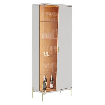 Cristaleira Porta Vidro C/Led Sena 181x70 Cm Pes Metal Off White Matte Freijo Clb