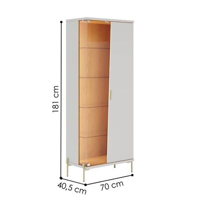 Cristaleira Porta Vidro C/Led Sena 181x70 Cm Pes Metal Off White Matte Freijo Clb