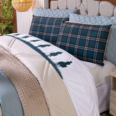 Kit Edredom Queen Country Com Almofadas Estampadas 07 Peças - Dupla Face Percal 300 Fios Cor Verde