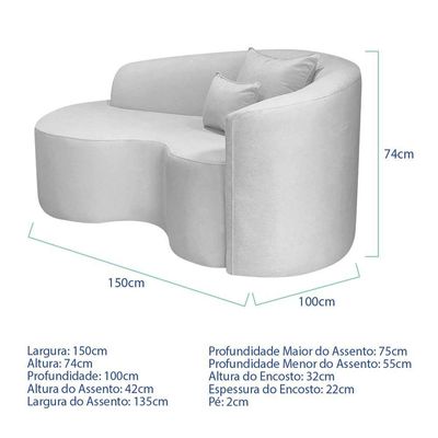 Kit Recamier Curvo Sala De Estar 150cm Lado Esquerdo E 2 Poltronas Orgânica Luiza Max Bouclé Branco