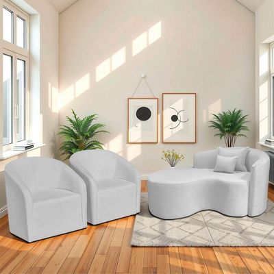 Kit Recamier Curvo Sala De Estar 150cm Lado Esquerdo E 2 Poltronas Orgânica Luiza Max Bouclé Branco