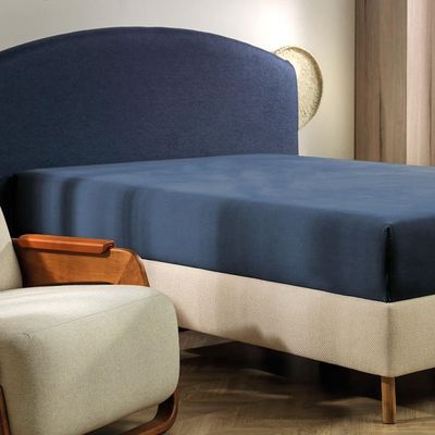 Lençol Com Elástico Casal Altenburg Malha Fio Penteado Azul Minimal