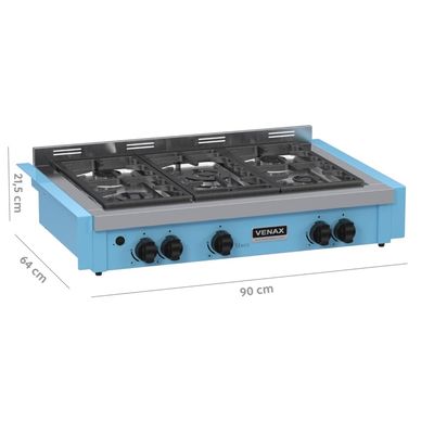 Fogao a Gas de Embutir de Bancada 5 Bocas Venax Temis Azul
