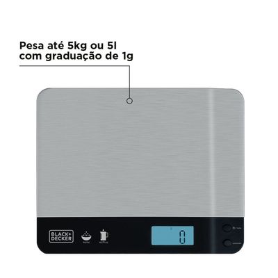 Balança de Cozinha Black Decker BC500 à Pilha com Acabamento em Inox e Capacidade de até 5kg