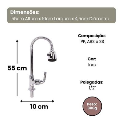 Torneira Gourmet Flexível De Mesa Com Ducha 1/2'' - Inox