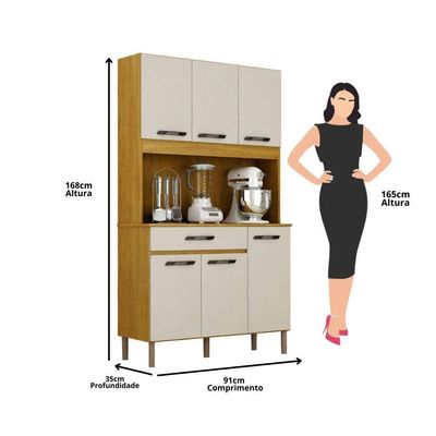 Armário De Cozinha Valença Multiuso 6 Portas Mobilihouse Cinamomo/off White Acetinado