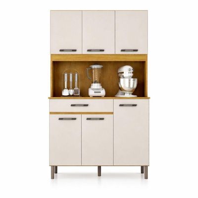 Armário De Cozinha Valença Multiuso 6 Portas Mobilihouse Cinamomo/off White Acetinado