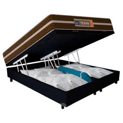 Cama Box Baú Casal Bipartido Suede + Colchão Molas Ensacadas Texas Prime Colchões 138cm