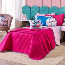 Kit Cobre Leito Stich Pink/rosa Dupla Face Com Almofadas Queen 07 Peças