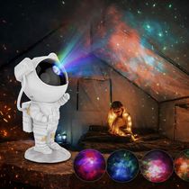 Luminária Astronauta Projetor Galáxia LED RGBW com Controle Remoto e Rotação 360° para Quarto Infantil e Decoração