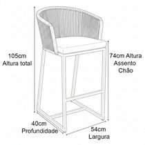 Banqueta Noronha Em Alumínio E Corda Náutica Trama Original Terra Cota