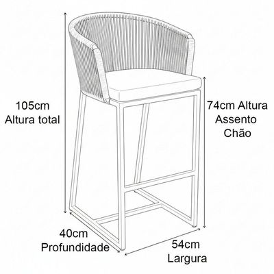 Banqueta Noronha Em Alumínio E Corda Náutica Trama Original Terra Cota
